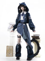 【Indigo Shadow Walk】 Uncharted Stars Original Indigo Shadow Walk Original Lolita Punk Dress Set – Laces, Lantern Sleeves