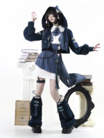 【Indigo Shadow Walk】 Uncharted Stars Original Indigo Shadow Walk Original Lolita Punk Dress Set – Laces, Lantern Sleeves - Image 3