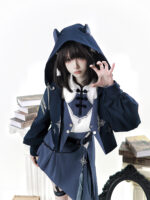 【Indigo Shadow Walk】 Uncharted Stars Original Indigo Shadow Walk Original Lolita Punk Dress Set – Laces, Lantern Sleeves - Image 5