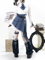 【Indigo Shadow Walk】 Uncharted Stars Original Indigo Shadow Walk Original Lolita Punk Dress Set – Laces, Lantern Sleeves - Image 6