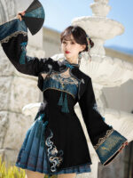【Blue Mist】 Uncharted Stars Original Hanfu Women’s Chinese Style Hanfu Element New Chinese Style Dress Set Spring/Summer – Frog Buttons, Tassels, Embroidery - Image 5
