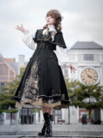 【Ode of the Time Dragon】 Uncharted Stars Original Dark Academia Lolita Cape Retro CLA Dress Spring – Feathers, Gold Chain, Embroidery