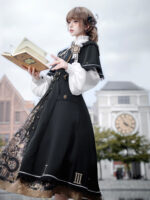 【Ode of the Time Dragon】 Uncharted Stars Original Dark Academia Lolita Cape Retro CLA Dress Spring – Feathers, Gold Chain, Embroidery - Image 3