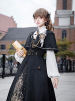 【Ode of the Time Dragon】 Uncharted Stars Original Dark Academia Lolita Cape Retro CLA Dress Spring – Feathers, Gold Chain, Embroidery - Image 5