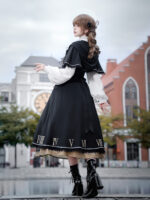 【Ode of the Time Dragon】 Uncharted Stars Original Dark Academia Lolita Cape Retro CLA Dress Spring – Feathers, Gold Chain, Embroidery - Image 6