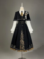 【Ode of the Time Dragon】 Uncharted Stars Original Dark Academia Lolita Cape Retro CLA Dress Spring – Feathers, Gold Chain, Embroidery - Image 8