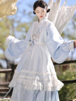 【Fantasy Alice】 Uncharted Stars Original Fantasy Alice Hanfu Women’s Chinese Style Hanfu Element New Chinese Style Dress Set Spring/Summer – Embroidery, Lace, Blue-White Color Blocking - Image 2