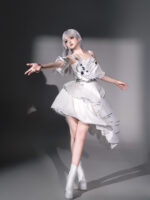 【Silver Wings】 Uncharted Stars Original Cyberpunk Lolita Futuristic Lolita Camisole Dress JSK Set Spring/Summer – 3D Wings, Rhinestone Embellishment, Mesh