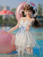 【Mermaid Princess of the Moonlit Sea】 Uncharted Stars Original New Style Two-Piece / One-Piece Swimsuit Women’s Summer Lolita Dress – Pearls, Bow, Mesh