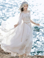 【Holy Aria】 Unchartedstars Original Holy Aria Hanfu Women’s Modified Hanfu Element New Chinese Style Dress Set Spring/Summer – Embroidery, Pearl Chain, Metal Chain