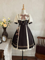 【Chocolate Workshop】 Uncharted Stars Original OP Elegant Lolita Casual Short Sleeve Dress Spring/Summer – Striped Bow, Lace, Color Block Stripes - Image 10