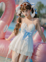 【Mermaid Princess of the Moonlit Sea】 Uncharted Stars Original New Style Two-Piece / One-Piece Swimsuit Women’s Summer Lolita Dress – Pearls, Bow, Mesh - Image 2