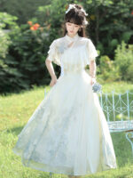 【Hydrangea Wishes】 Uncharted Stars Original New Style Lolita Short Sleeve Elegant Casual Lolita Dress Autumn/Summer – Lace, Embroidered Ornaments, Print - Image 2