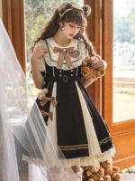 【Chocolate Workshop】 Uncharted Stars Original OP Elegant Lolita Casual Short Sleeve Dress Spring/Summer – Striped Bow, Lace, Color Block Stripes - Image 2