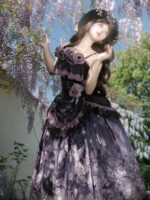 【Angel Garden】 Uncharted Stars Original Lolita Camisole Skirt Gothic Lolita Set Spring/Summer – Black Gauze Lace - Image 2