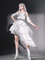 【Silver Wings】 Uncharted Stars Original Cyberpunk Lolita Futuristic Lolita Camisole Dress JSK Set Spring/Summer – 3D Wings, Rhinestone Embellishment, Mesh - Image 2