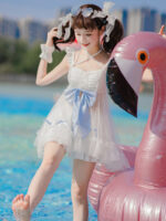 【Mermaid Princess of the Moonlit Sea】 Uncharted Stars Original New Style Two-Piece / One-Piece Swimsuit Women’s Summer Lolita Dress – Pearls, Bow, Mesh - Image 3