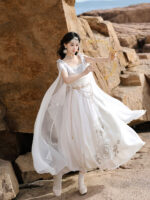 【Holy Aria】 Unchartedstars Original Holy Aria Hanfu Women’s Modified Hanfu Element New Chinese Style Dress Set Spring/Summer – Embroidery, Pearl Chain, Metal Chain - Image 3