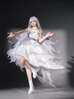 【Silver Wings】 Uncharted Stars Original Cyberpunk Lolita Futuristic Lolita Camisole Dress JSK Set Spring/Summer – 3D Wings, Rhinestone Embellishment, Mesh - Image 3