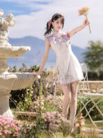 【Spring Strawberry】 Uncharted Stars Original Spring Strawberry Modified Hanfu Women’s Lolita New Chinese Style Guofeng Qipao Hanfu Element Daily Set – Stand Collar, Frog Buttons, Sweet Color Palette - Image 4