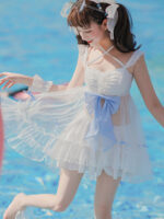 【Mermaid Princess of the Moonlit Sea】 Uncharted Stars Original New Style Two-Piece / One-Piece Swimsuit Women’s Summer Lolita Dress – Pearls, Bow, Mesh - Image 4