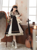 【Chocolate Workshop】 Uncharted Stars Original OP Elegant Lolita Casual Short Sleeve Dress Spring/Summer – Striped Bow, Lace, Color Block Stripes - Image 4