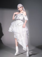 【Silver Wings】 Uncharted Stars Original Cyberpunk Lolita Futuristic Lolita Camisole Dress JSK Set Spring/Summer – 3D Wings, Rhinestone Embellishment, Mesh - Image 4