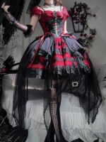 【Eternal Dragon Bones & Rose Thorns】 Uncharted Stars Original Dark Gothic Lolita JSK Dress Spring/Summer – Embroidery, Overlay Mesh, Red-Black Color Blocking - Image 5