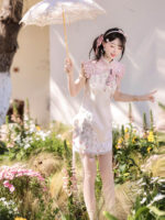 【Spring Strawberry】 Uncharted Stars Original Spring Strawberry Modified Hanfu Women’s Lolita New Chinese Style Guofeng Qipao Hanfu Element Daily Set – Stand Collar, Frog Buttons, Sweet Color Palette - Image 5