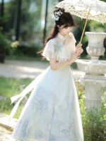 【Hydrangea Wishes】 Uncharted Stars Original New Style Lolita Short Sleeve Elegant Casual Lolita Dress Autumn/Summer – Lace, Embroidered Ornaments, Print - Image 5