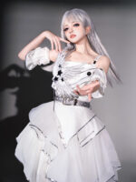 【Silver Wings】 Uncharted Stars Original Cyberpunk Lolita Futuristic Lolita Camisole Dress JSK Set Spring/Summer – 3D Wings, Rhinestone Embellishment, Mesh - Image 5