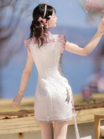 【Spring Strawberry】 Uncharted Stars Original Spring Strawberry Modified Hanfu Women’s Lolita New Chinese Style Guofeng Qipao Hanfu Element Daily Set – Stand Collar, Frog Buttons, Sweet Color Palette - Image 6