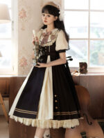 【Chocolate Workshop】 Uncharted Stars Original OP Elegant Lolita Casual Short Sleeve Dress Spring/Summer – Striped Bow, Lace, Color Block Stripes - Image 6