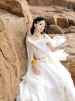 【Holy Aria】 Unchartedstars Original Holy Aria Hanfu Women’s Modified Hanfu Element New Chinese Style Dress Set Spring/Summer – Embroidery, Pearl Chain, Metal Chain - Image 6