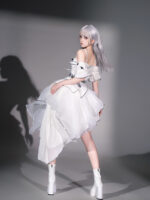 【Silver Wings】 Uncharted Stars Original Cyberpunk Lolita Futuristic Lolita Camisole Dress JSK Set Spring/Summer – 3D Wings, Rhinestone Embellishment, Mesh - Image 6