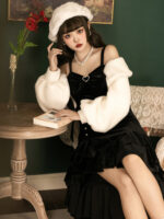 【Gone with the Wind】 Uncharted Stars Original JSK Camisole Dress Lolita Dress Jacket Fishtail Skirt Spring/Autumn – Velvet, Bow, Lantern Sleeves, Ruffled Hem - Image 2