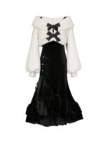 【Gone with the Wind】 Uncharted Stars Original JSK Camisole Dress Lolita Dress Jacket Fishtail Skirt Spring/Autumn – Velvet, Bow, Lantern Sleeves, Ruffled Hem - Image 6