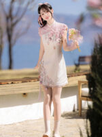 【Spring Strawberry】 Uncharted Stars Original Spring Strawberry Modified Hanfu Women’s Lolita New Chinese Style Guofeng Qipao Hanfu Element Daily Set – Stand Collar, Frog Buttons, Sweet Color Palette - Image 7