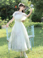 【Hydrangea Wishes】 Uncharted Stars Original New Style Lolita Short Sleeve Elegant Casual Lolita Dress Autumn/Summer – Lace, Embroidered Ornaments, Print - Image 7