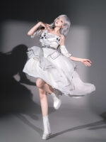 【Silver Wings】 Uncharted Stars Original Cyberpunk Lolita Futuristic Lolita Camisole Dress JSK Set Spring/Summer – 3D Wings, Rhinestone Embellishment, Mesh - Image 7