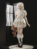 【Antique Bud 】 Uncharted Stars Original Retro Pastoral JSK Classical Doll Sense Lolita Set Spring/Summer – Puff Sleeves, Ruffled Trim, Lace - Image 3