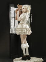 【Antique Bud 】 Uncharted Stars Original Retro Pastoral JSK Classical Doll Sense Lolita Set Spring/Summer – Puff Sleeves, Ruffled Trim, Lace - Image 6