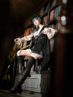 【Meteor Rabbit Ear】 Uncharted Stars Rabbit Ear Meteor Original Dark Prince Style Lolita Prince Suspenders Shorts Set Spring/Summer – Black-White Color Blocking, Metal Chain - Image 3