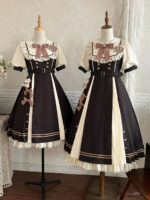 【Chocolate Workshop】 Uncharted Stars Original OP Elegant Lolita Casual Short Sleeve Dress Spring/Summer – Striped Bow, Lace, Color Block Stripes - Image 8