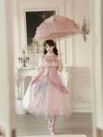 【Rose Poetry】 Uncharted Stars Original Lolita Elegant Skirt Dress Set Spring/Summer – Lace Patchwork, Bow - Image 4