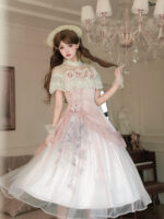 【Rose Poetry】 Uncharted Stars Original Lolita Elegant Skirt Dress Set Spring/Summer – Lace Patchwork, Bow - Image 7
